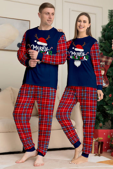 Red Navy Long Sleeves Plaid Pants Christmas Family Matching Pajamas